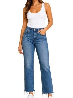 Good American Raw Hem Good Curve Baby Step High Rise Straight Jeans Stretch 8 29